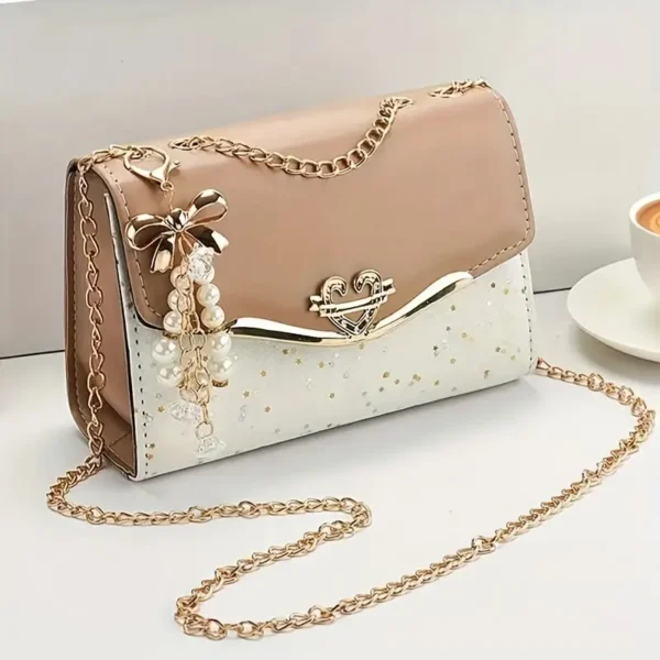 Chic Polka Dot PU Crossbody Bag with Tassel Charm - Image 3