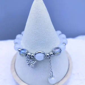 Charming Glass Cat's Eye Bead Bracelet with Butterfly Pendant