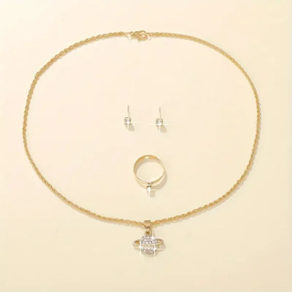 4pcs/set Elegant Jewelry Set, Exquisite Planet Pendant Necklace + 2pcs Stud Earrings + 1pc Ring, Suitable for Daily - Image 5