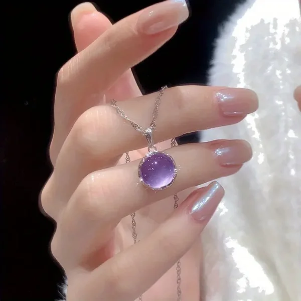 Elegant Silver Plated Zinc Alloy Pendant Necklace with Purple Artificial Crystal - Simple Fashion Jewelry for Daily Wear - Image 4