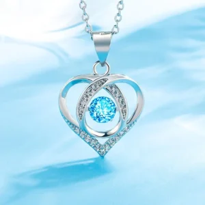 1pc Elegant Blue Rhinestone Decor Heart Pendant Necklace, Exquisite Holiday Birthday Gift For Teenagers