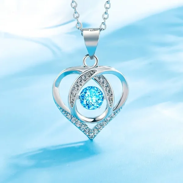 1pc Elegant Blue Rhinestone Decor Heart Pendant Necklace, Exquisite Holiday Birthday Gift For Teenagers