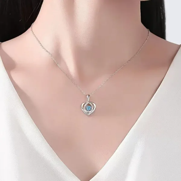 1pc Elegant Blue Rhinestone Decor Heart Pendant Necklace, Exquisite Holiday Birthday Gift For Teenagers - Image 5