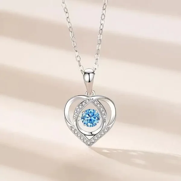 1pc Elegant Blue Rhinestone Decor Heart Pendant Necklace, Exquisite Holiday Birthday Gift For Teenagers - Image 4