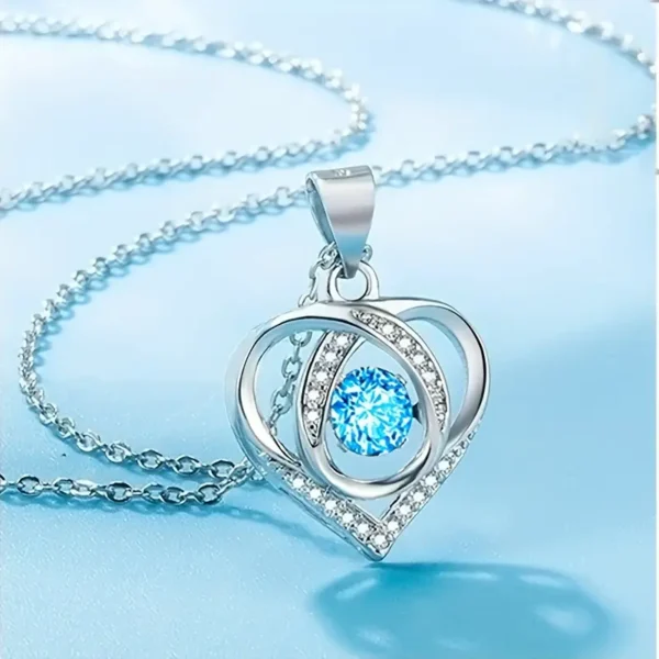1pc Elegant Blue Rhinestone Decor Heart Pendant Necklace, Exquisite Holiday Birthday Gift For Teenagers - Image 2