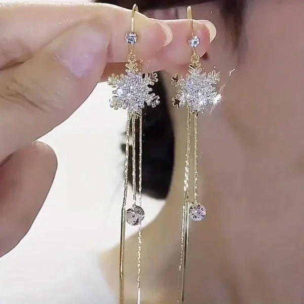 Boho Simple Drop & Dangle Earrings with Snowflake Design, Alloy Ear Needle, Artificial Crystal Pendant, for Daily & Gift Occasions - Image 4