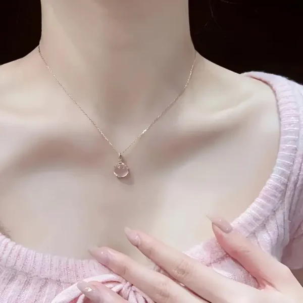 Fashionable Pearl Pink Crystal Pendant Necklace For Women, 15+ Years Old, Alloy Chain - Image 4