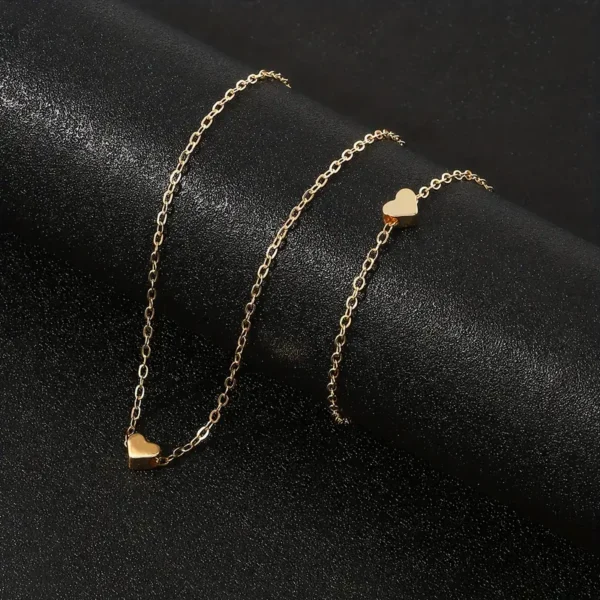 2pcs Golden-Toned Heart Charm Necklace & Bracelet Set - Elegant Zinc Alloy Jewelry ,  Daily Wear & Parties, Jewelry Set - Image 4