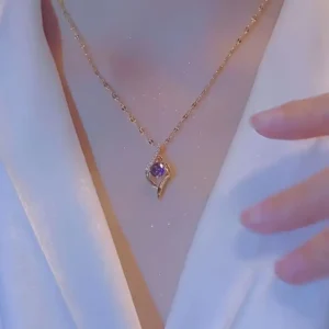 1pc Shiny Geometric Pendant Necklace, Exquisite Collarbone Chain For Girls