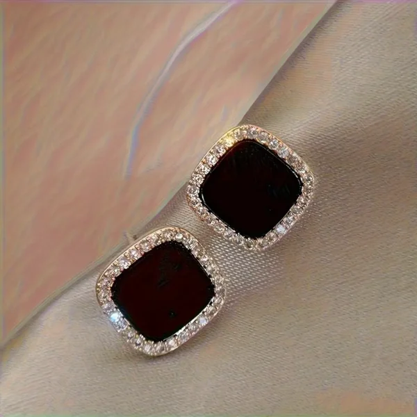 Elegant Geometric Square Stud Earrings with Sparkling Rhinestones - Zinc Alloy & Stainless Steel, Perfect for Casual and Formal Wear - Image 6