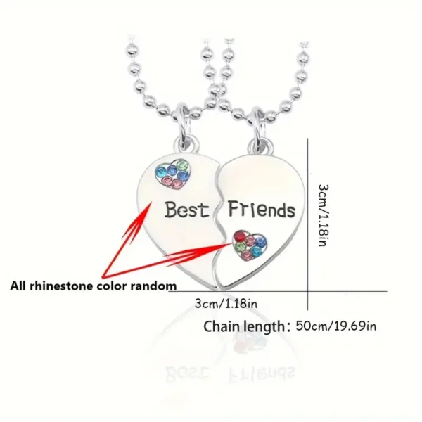 Best Friends Heart Pendant Necklaces Set, 2pcs, Friendship Jewelry Gift, No Mosaic Zinc Alloy - Image 7