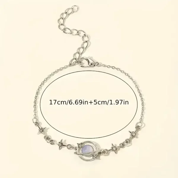 Elegant Celestial Charm Bracelet for Women - Unique Star and Planet Design with Sparkling Rhinestone Accents, Zinc Alloy, Perfect for Daily Wear or Parties, Celestial Jewelry - Image 3