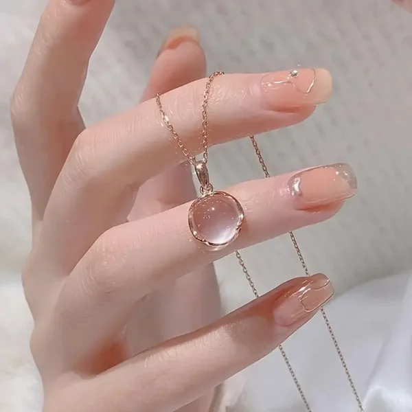 Fashionable Pearl Pink Crystal Pendant Necklace For Women, 15+ Years Old, Alloy Chain - Image 6