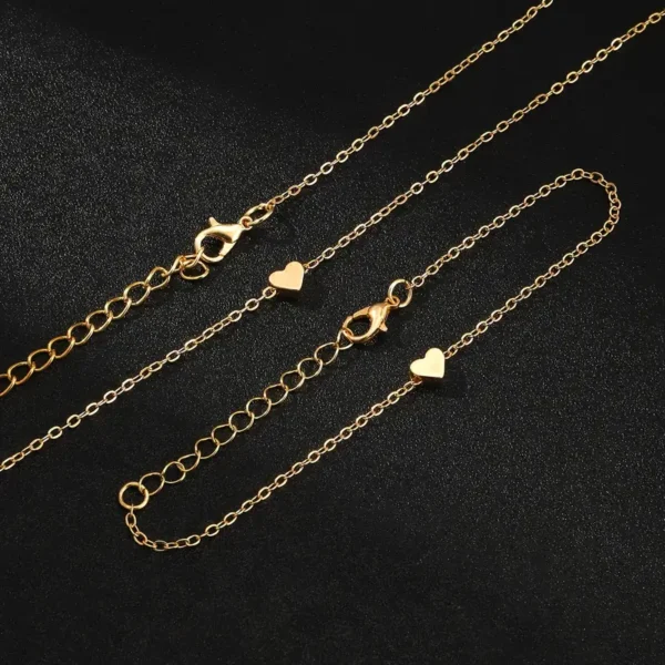 2pcs Golden-Toned Heart Charm Necklace & Bracelet Set - Elegant Zinc Alloy Jewelry ,  Daily Wear & Parties, Jewelry Set - Image 3