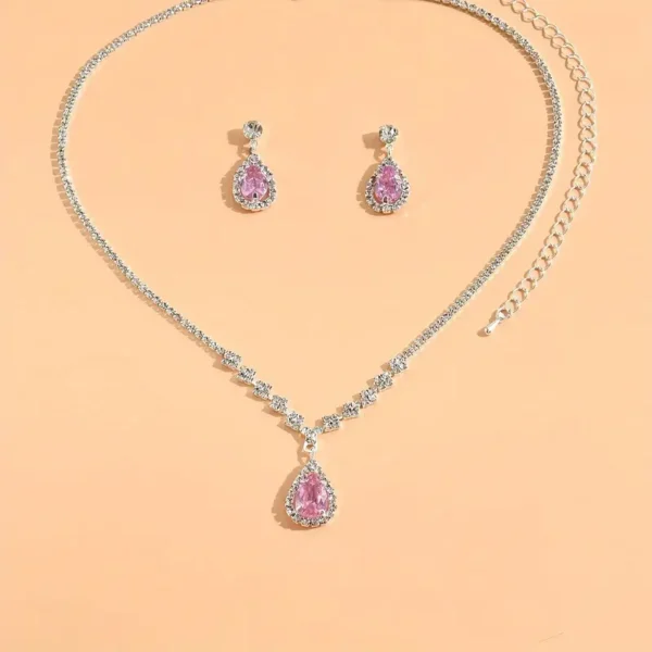 3pcs Wedding Season Claw Chain Zirconia Water Drop Shape Women's Earrings Necklace Gorgeous Jewelry - Image 3