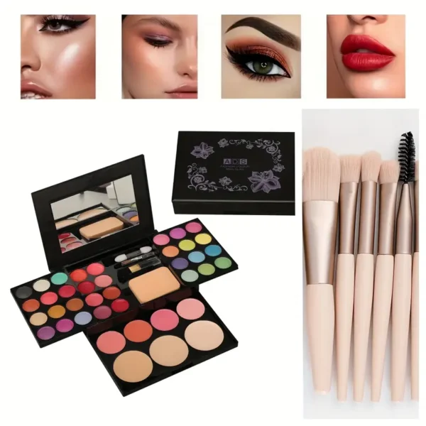 39 Colors, 24 Eyeshadows, 4 Blushes, 8 Lipsticks, 3 Powder Bottles, Brushes, Makeup Mirror, Portable Travel Makeup Box - Image 4