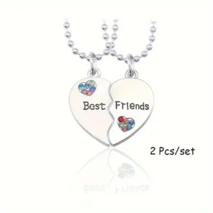 Best Friends Heart Pendant Necklaces Set, 2pcs, Friendship Jewelry Gift, No Mosaic Zinc Alloy