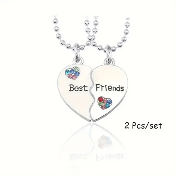 Best Friends Heart Pendant Necklaces Set, 2pcs, Friendship Jewelry Gift, No Mosaic Zinc Alloy