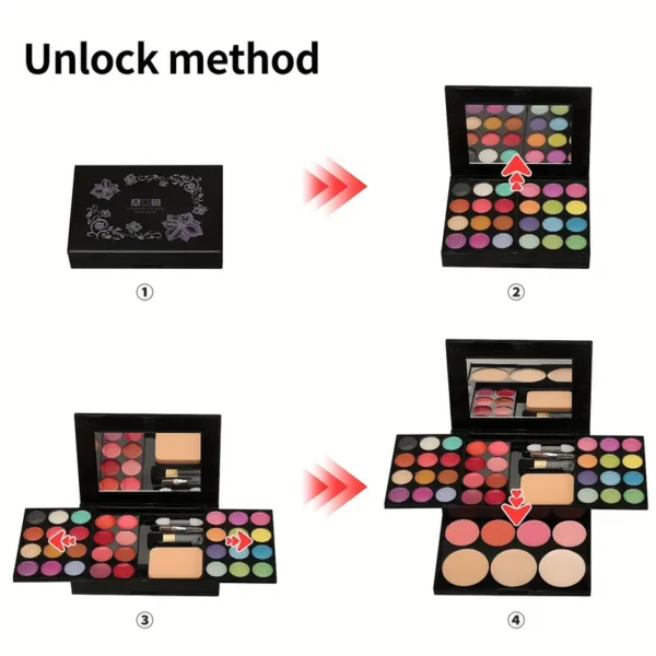39 Colors, 24 Eyeshadows, 4 Blushes, 8 Lipsticks, 3 Powder Bottles, Brushes, Makeup Mirror, Portable Travel Makeup Box - Image 2