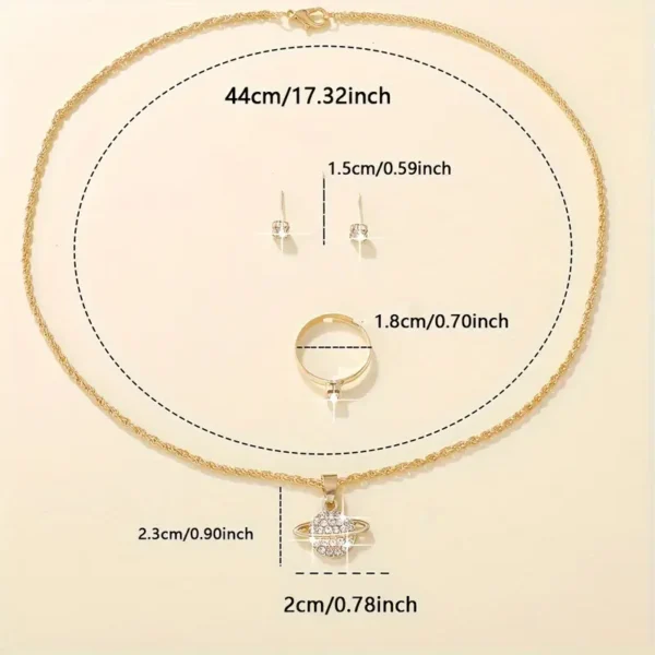 4pcs/set Elegant Jewelry Set, Exquisite Planet Pendant Necklace + 2pcs Stud Earrings + 1pc Ring, Suitable for Daily - Image 2
