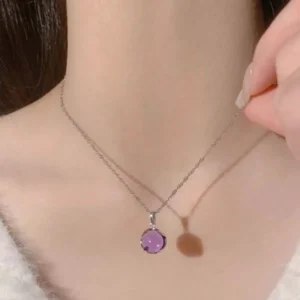 Elegant Silver Plated Zinc Alloy Pendant Necklace with Purple Artificial Crystal - Simple Fashion Jewelry for Daily Wear