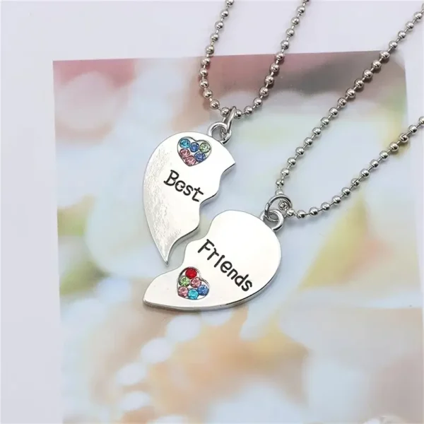 Best Friends Heart Pendant Necklaces Set, 2pcs, Friendship Jewelry Gift, No Mosaic Zinc Alloy - Image 3