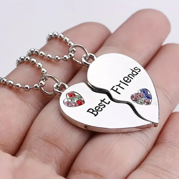 Best Friends Heart Pendant Necklaces Set, 2pcs, Friendship Jewelry Gift, No Mosaic Zinc Alloy - Image 2